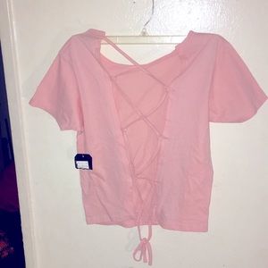 Pink shirt with string tie up back